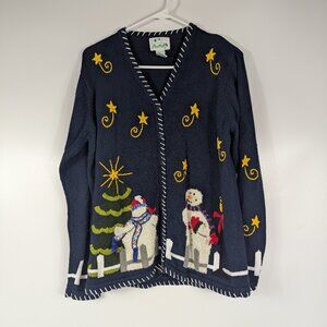 Quacker Factory Snowman Winter Christmas Button Down Cardigan Sweater